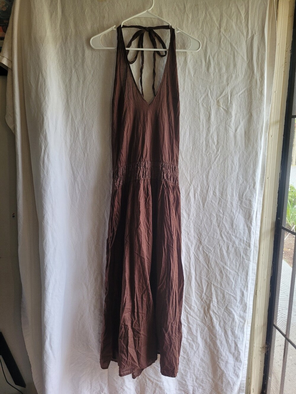 Mimo Halter Maxi Dress Cotton Chocolate Brown Large Boho Hippie Festival Summer